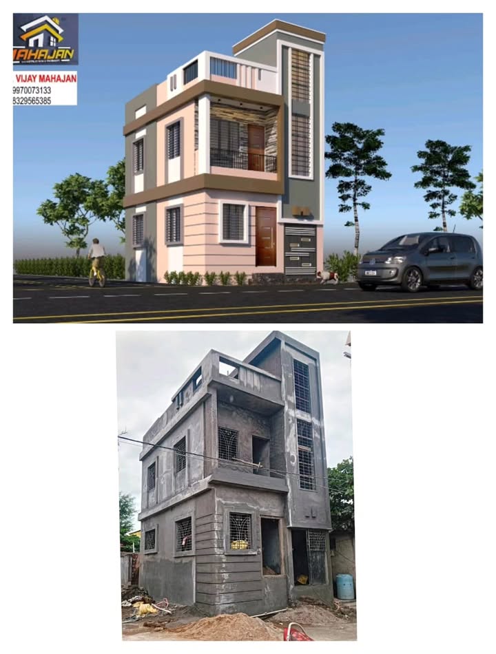 House design render and completed construction comparison