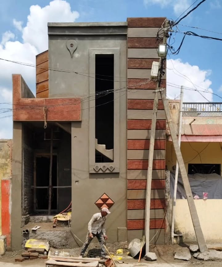 Narrow residential building facade work